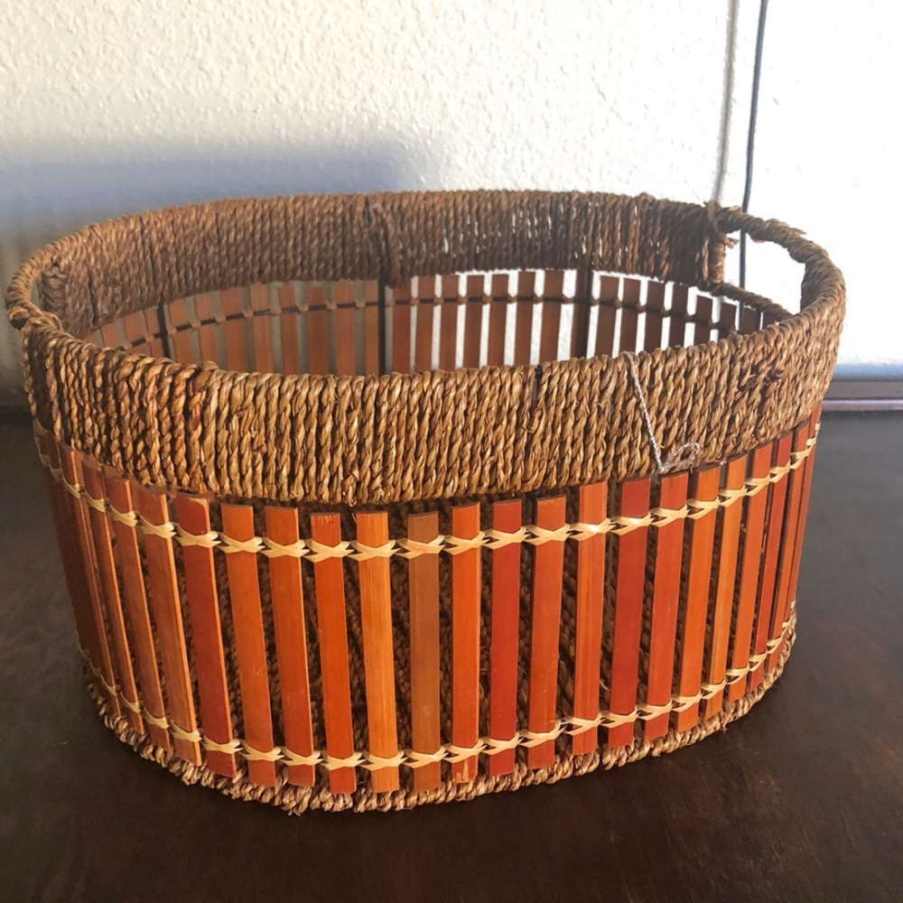Vintage Handcrafted Brown and Tan Woven bamboo Basket